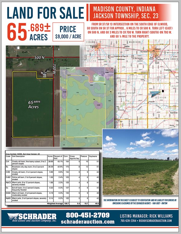 Listing brochure cover - LAND FOR SALE IN MADISON COUNTY, INDIANA - 65 ACRES