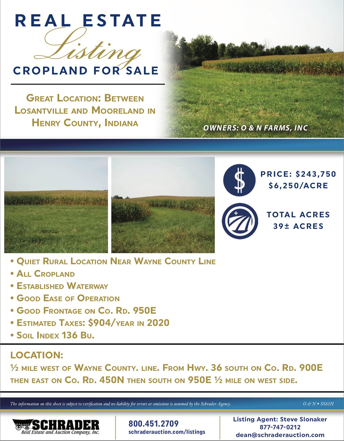 Listing brochure cover - REAL ESTATE FOR SALE - CROPLAND - 39 TOTAL ACRES - HENRY COUNTY, IN - GREAT LOCATION BETWEEN LOSANTVILLE AND MOORELAND, IN