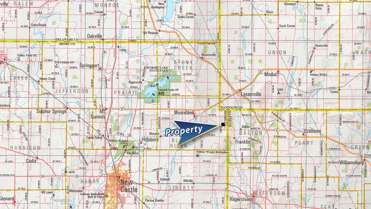 Area map - REAL ESTATE FOR SALE - CROPLAND - 39 TOTAL ACRES - HENRY COUNTY, IN - GREAT LOCATION BETWEEN LOSANTVILLE AND MOORELAND, IN