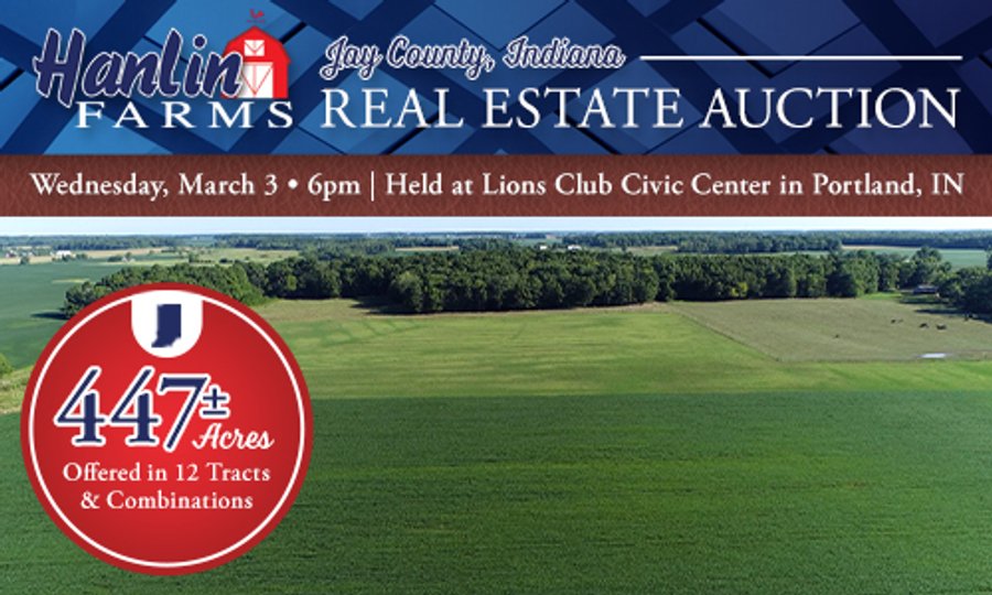 REAL ESTATE AUCTION - 447+/- ACRES OFFERED IN 12 TRACTS & COMBINATIONS IN JAY COUNTY, INDIANA