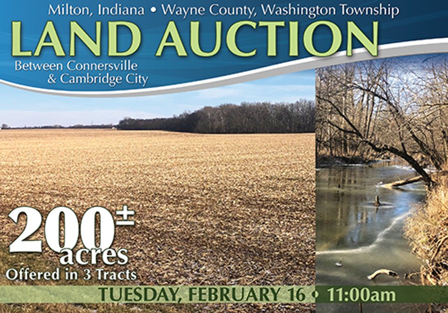 LAND AUCTION - 200+/- ACRES OFFERED IN 3 TRACTS IN WAYNE COUNTY, INDIANA