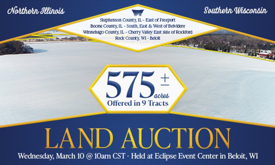 FARMLAND AUCTION - 575 +/- ACRES OFFERED IN 9 TRACTS IN STEPHENSON COUNTY, IL (TRACTS 1 AND 2), BOONE COUNTY, IL (TRACTS 3-7), WINNEBAGO COUNTY, IL (TRACT 8) AND ROCK COUNTY, WI (TRACT 9)