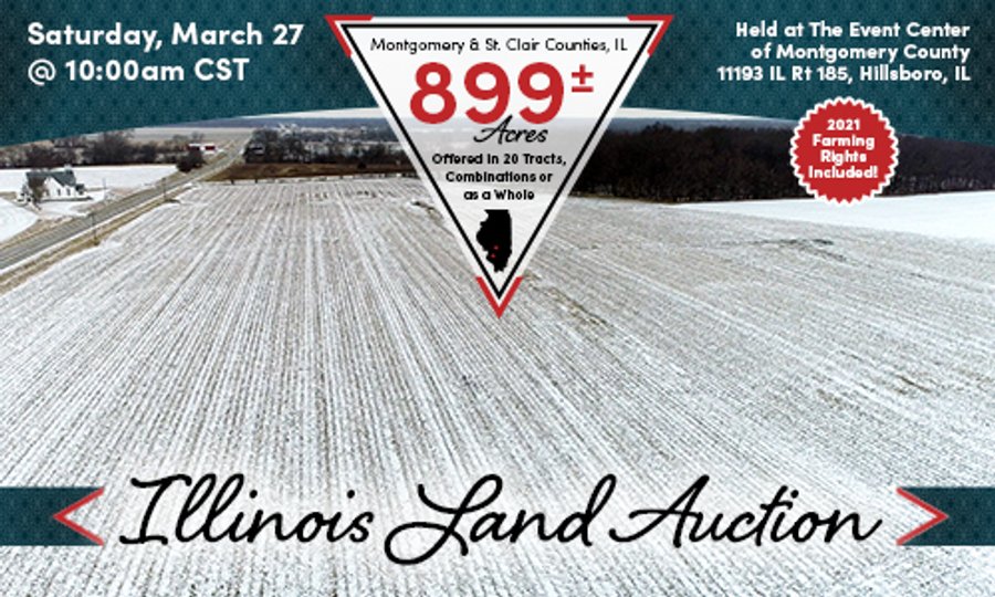 ILLINOIS LAND AUCTION - 899+/- ACRES OFFERED IN 21 TRACTS IN MONTGOMERY & ST. CLAIR COUNTIES, ILLINOIS