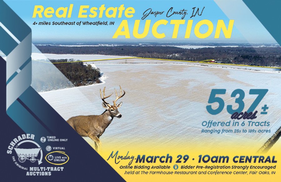 REAL ESTATE AUCTION - 537+/- ACRES OFFERED IN 6 TRACTS IN JASPER COUNTY, INDIANA