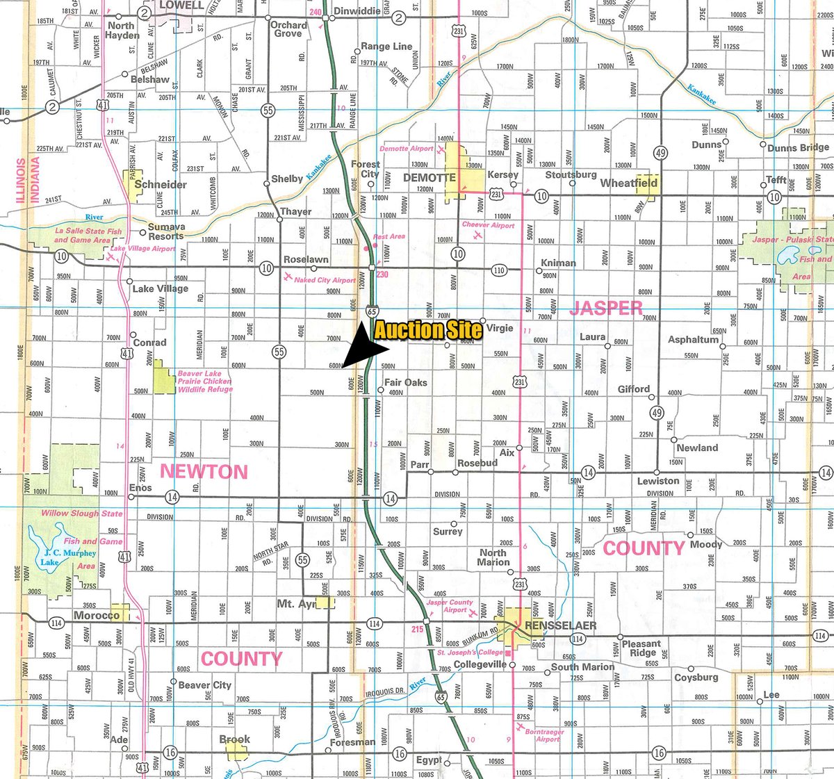 Area map - ABSOLUTE FARM & LIVESTOCK AUCTION IN NEWTON COUNTY, INDIANA