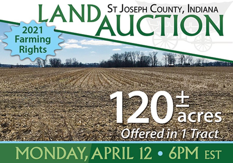 LAND AUCTION - 120+/- ACRES OFFERED IN 1 TRACT IN ST. JOSEPH COUNTY, INDIANA