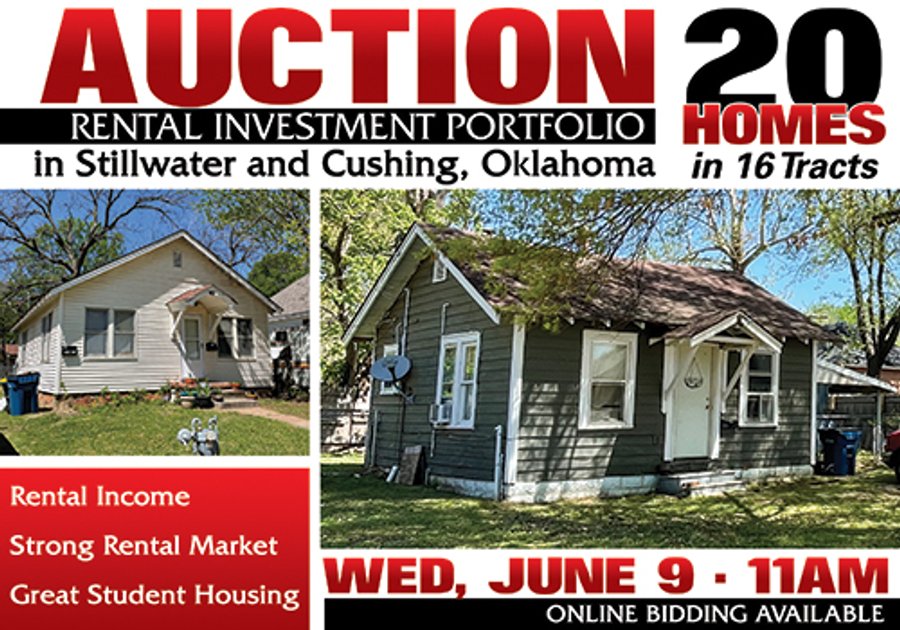 REAL ESTATE AUCTION - 20 HOMES IN 17 TRACTS IN STILLWATER AND CUSHING, OKLAHOMA