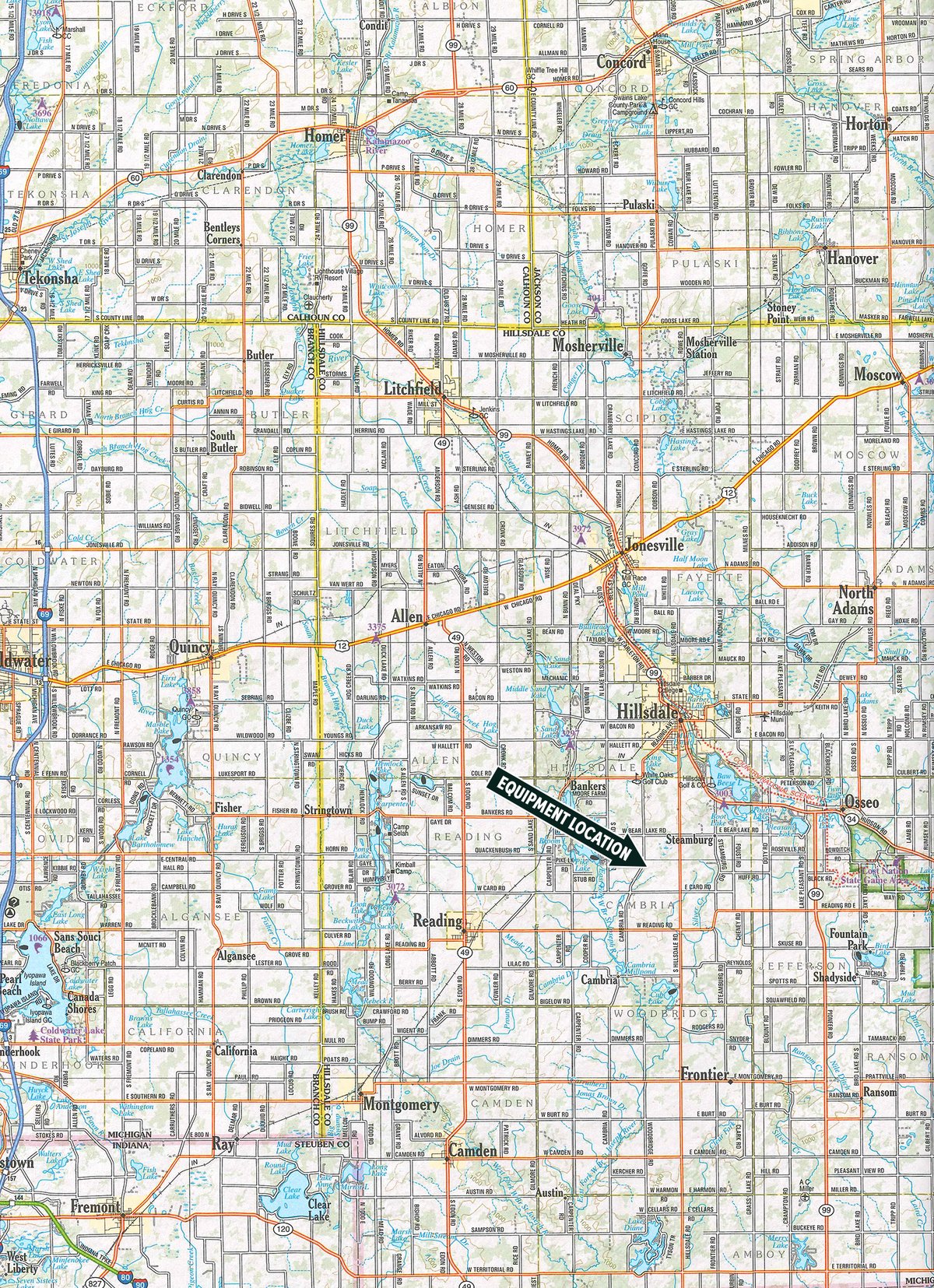 Area map - TIMED ONLINE ONLY - FARM EQUIPMENT AUCTION IN HILLSDALE COUNTY, MICHIGAN