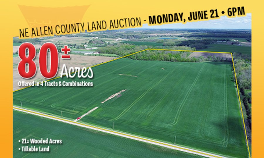 LAND AUCTION - 80 +/- ACRES OFFERED IN 4 TRACTS IN ALLEN COUNTY, INDIANA