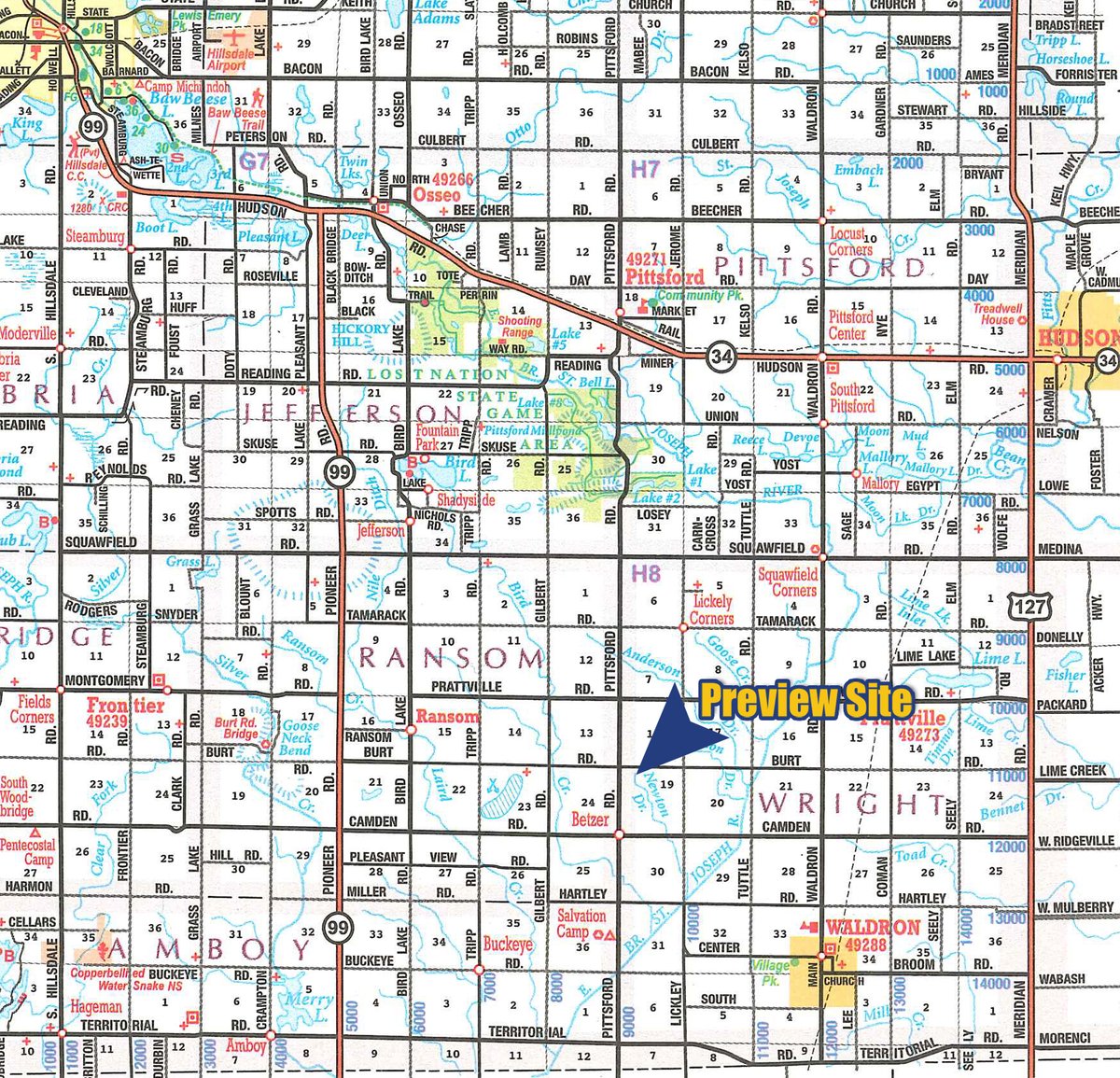 Area map - TIMED ONLINE ONLY - FARM EQUIPMENT AUCTION IN HILLSDALE COUNTY, MICHIGAN