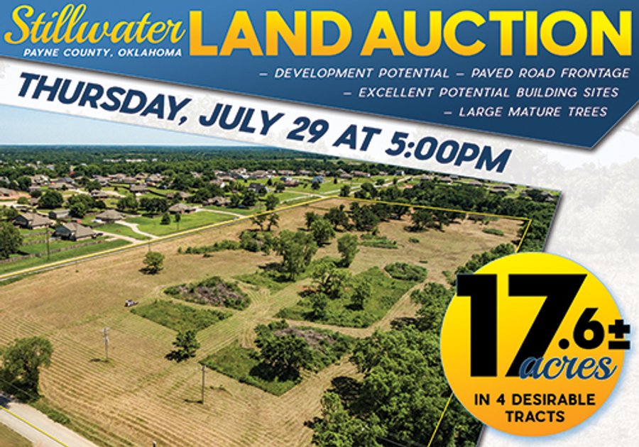 STILLWATER LAND AUCTION - 17.6+/- ACRES OFFERED IN 4 TRACTS IN PAYNE COUNTY, OKLAHOMA