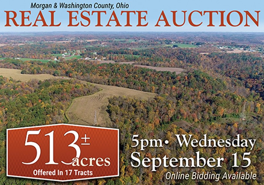 LAND AUCTION - 513+/- ACRES OFFERED IN 17 TRACTS IN MORGAN AND WASHINGTON COUNTY, OHIO