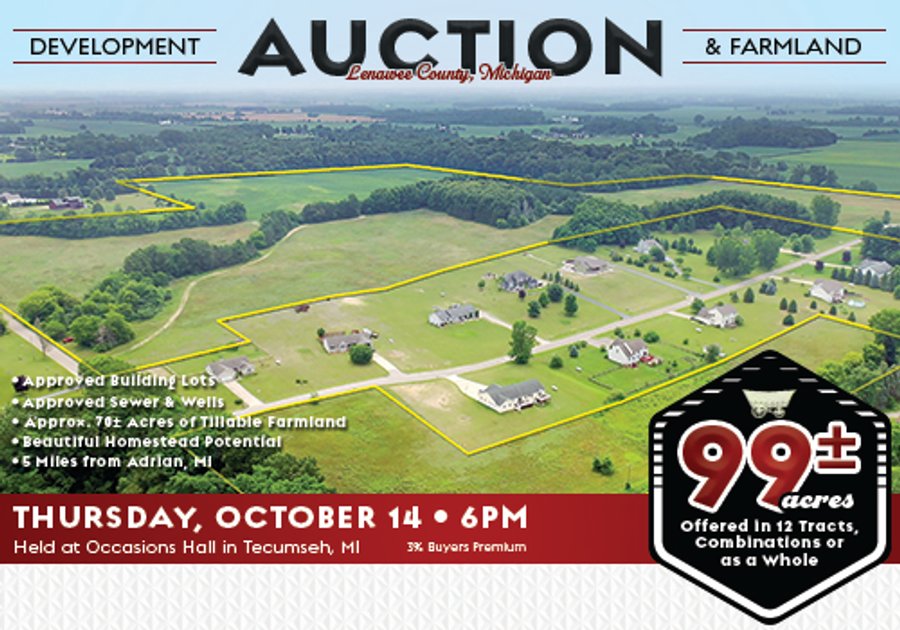 LAND AUCTION - 99+/- ACRES - OFFERED IN 12 TRACTS - LENAWEE COUNTY, MI