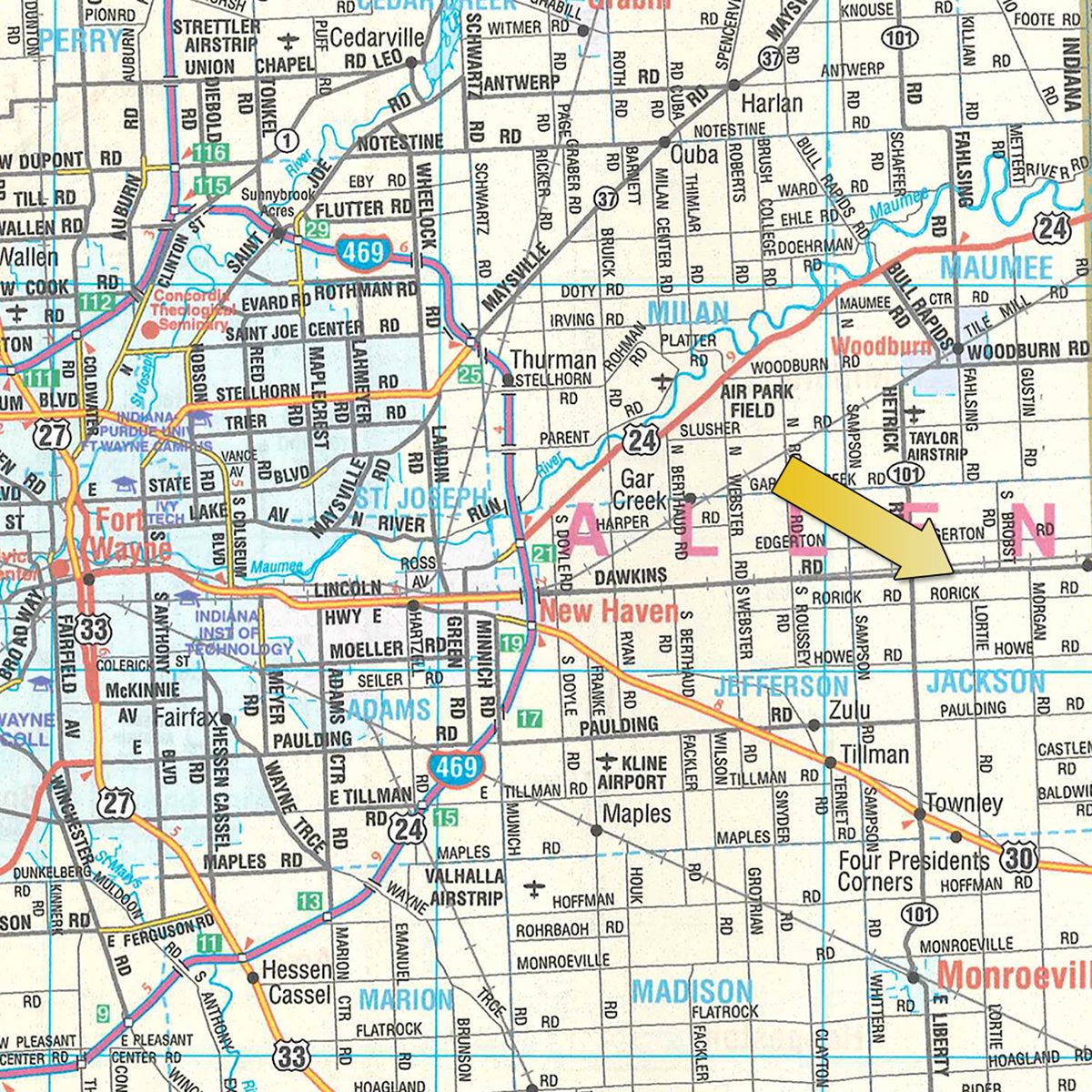 Area map - RETIREMENT FARM EQUIPMENT AUCTION - ALLEN COUNTY, IN
