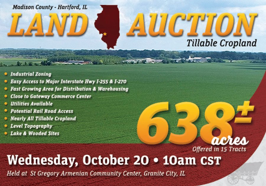 LAND AUCTION - 638+/- ACRES - OFFERED IN 15 TRACTS - MADISON COUNTY, IL