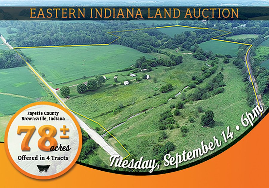 LAND AUCTION - 78+/- ACRES OFFERED IN 4 TRACTS - FAYETTE COUNTY, INDIANA