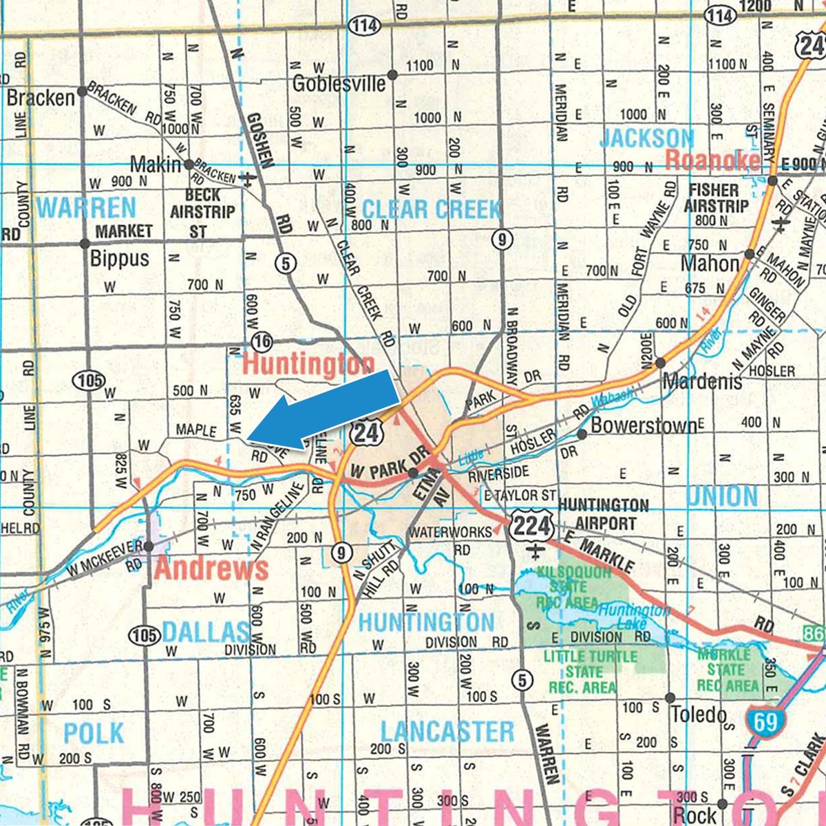 Area map - TIMED ONLINE ONLY - REAL ESTATE AUCTION - HUNTINGTON COUNTY, IN