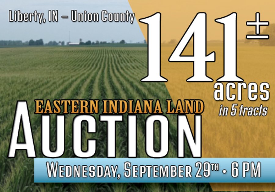 LAND AUCTION - 141+/- ACRES OFFERED IN 5 TRACTS IN UNION COUNTY, INDIANA