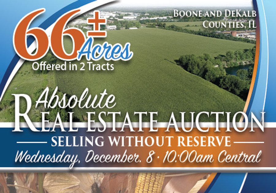 LAND AUCTION - 66+/- ACRES OFFERED IN 2 TRACTS IN BOONE AND DEKALB COUNTIES, ILLINOIS