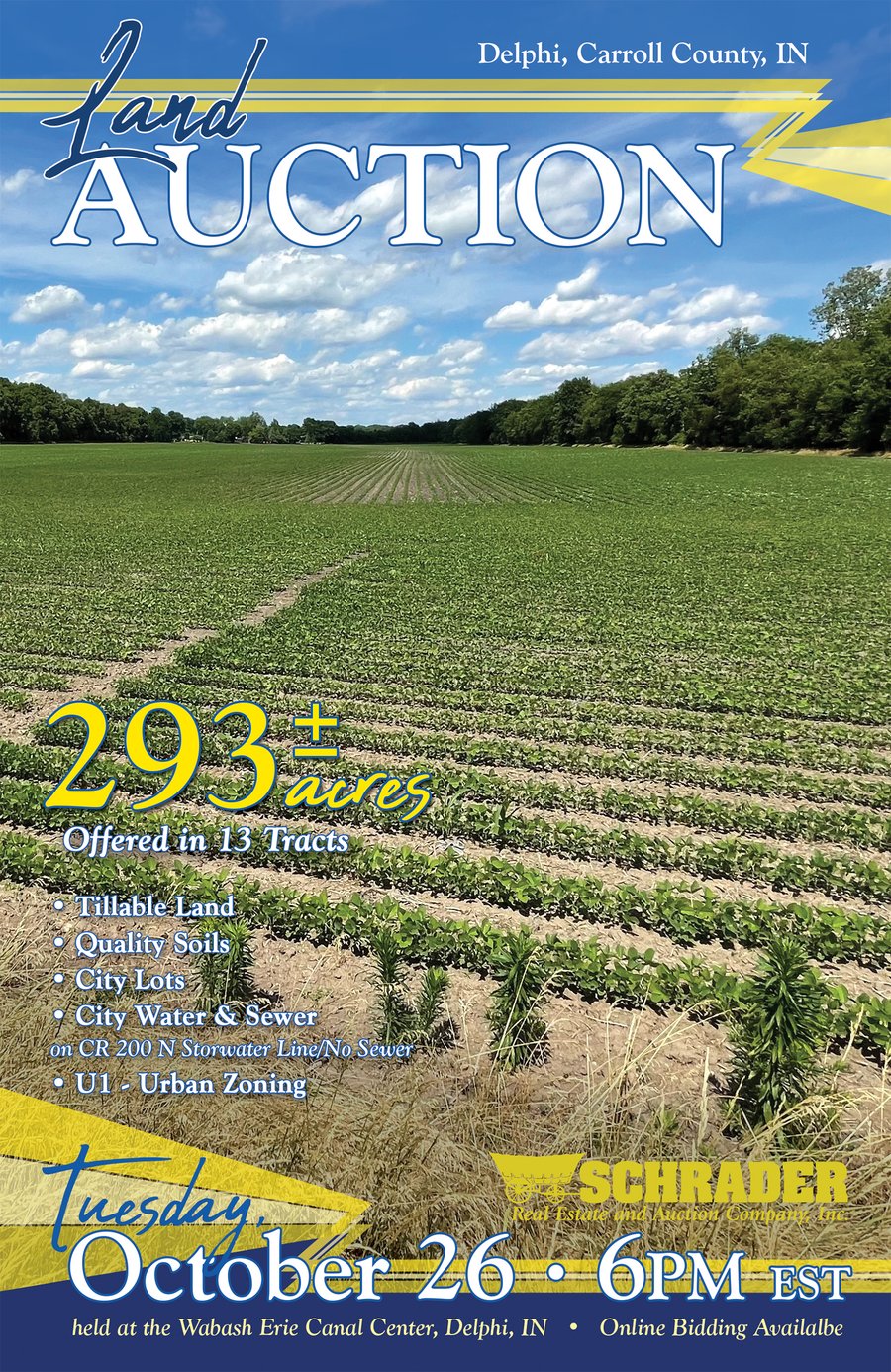LAND AUCTION - 293+/- ACRES OFFERED IN 13 TRACTS IN CARROLL COUNTY, INDIANA
