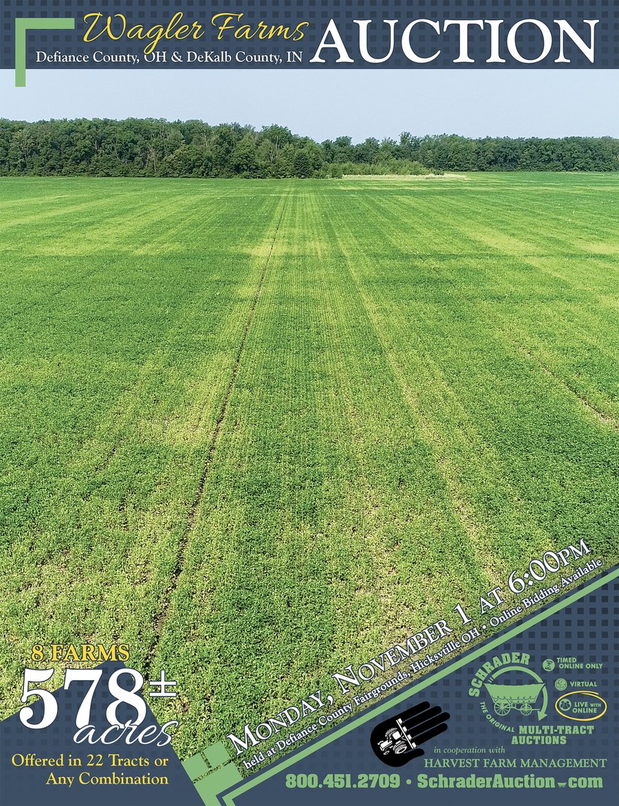 LAND AUCTION - 578+/- ACRES OFFERED IN 22 TRACTS IN DEFIANCE COUNTY, OHIO & DEKALB COUNTY, INDIANA