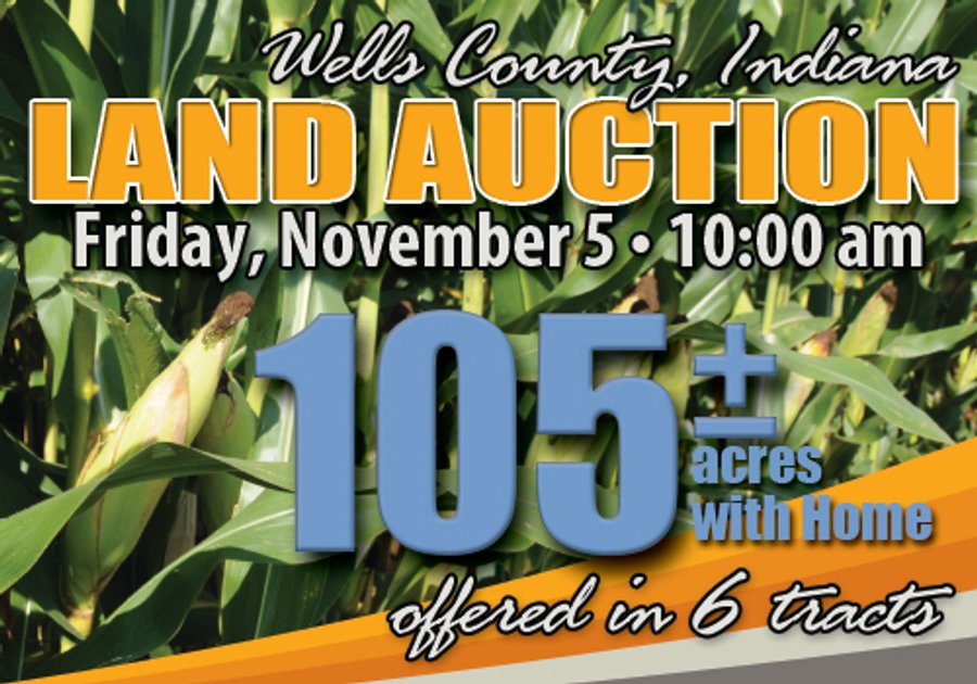 LAND AUCTION - 105+/- ACRES OFFERED IN 6 TRACTS IN WELLS COUNTY, INDIANA
