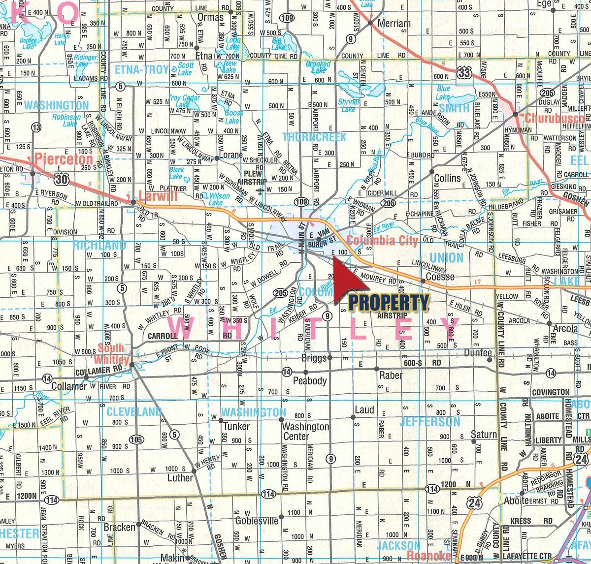 Area map - TIMED ONLINE ONLY REAL ESTATE AUCTION - 7.9+/- ACRES OFFERED IN 1 TRACT IN WHITLEY COUNTY, INDIANA