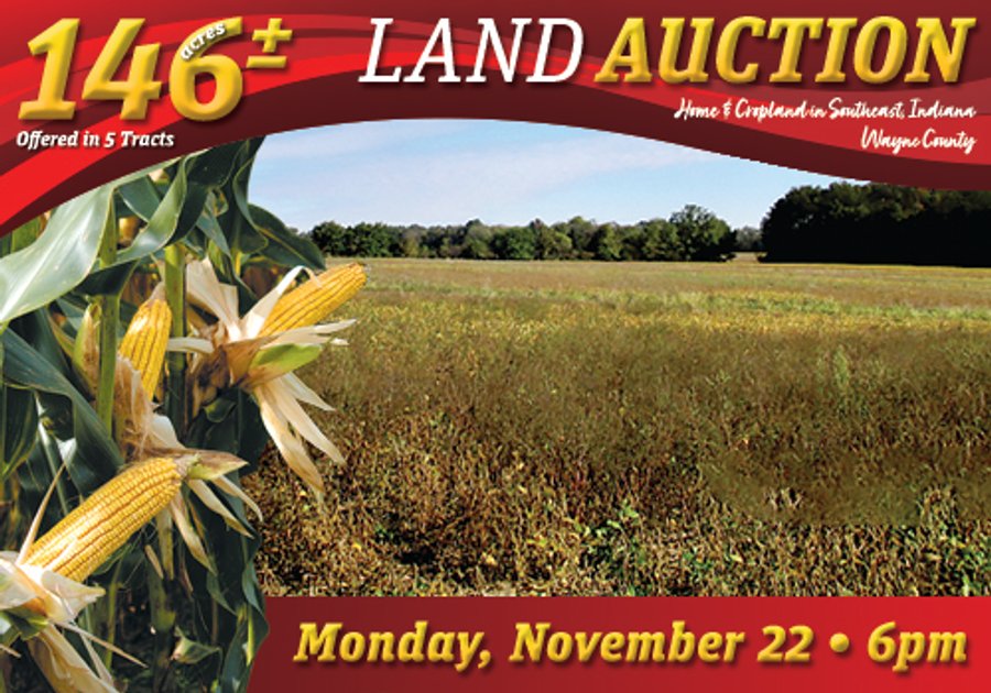 LAND AUCTION - 146+/- ACRES OFFERED IN 5 TRACTS IN WAYNE COUNTY, INDIANA