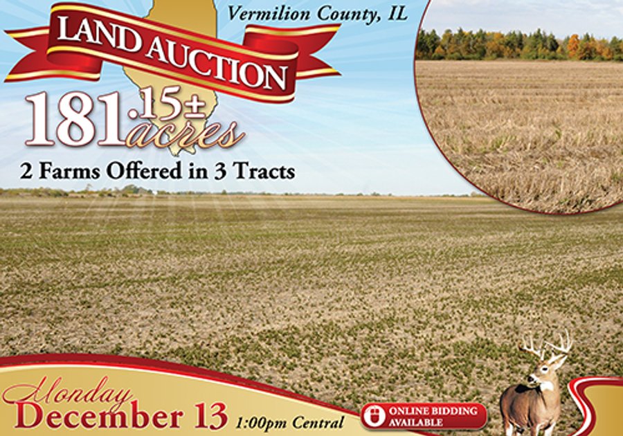 LAND AUCTION - 181.15+/- ACRES OFFERED IN 3 TRACTS IN VERMILION COUNTY, ILLINOIS