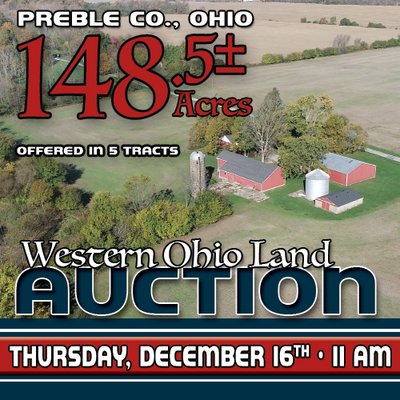 WESTERN OHIO LAND AUCTION - 148.5 +/- ACRES OFFERED IN 5 TRACTS IN EATON, OH