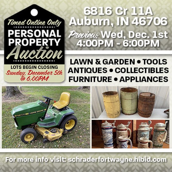 TIMED ONLINE ONLY AUCTION - PERSONAL PROPERTY - AUBURN, IN