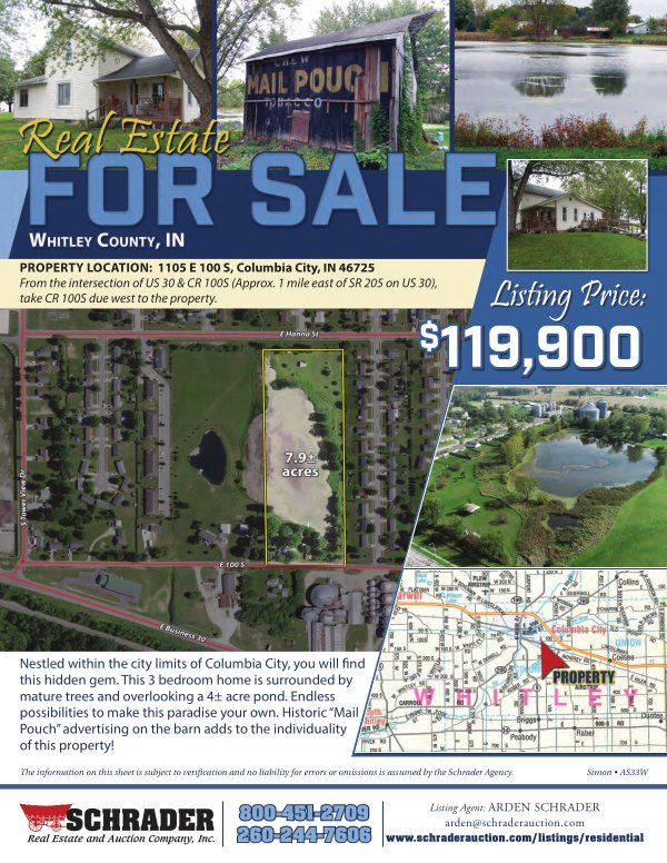 Listing brochure cover - REAL ESTATE FOR SALE - 7.9+/- ACRES NESTLED WITHIN THE CITY LIMITS OF COLUMBIA CITY, INDIANA