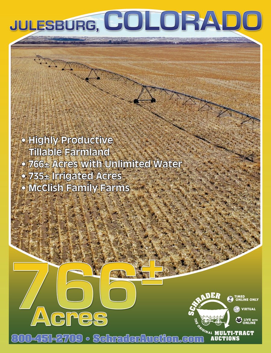 For sale: FARMLAND - 766+/- ACRES - Located right outside of Julesburg CO, less than a mile from local grain elevator.