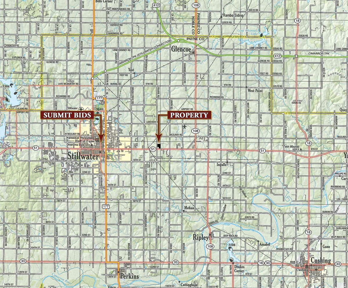 Area map - SEALED BID REAL ESTATE AUCTION - 48+/- ACRES OFFERED IN 5 TRACTS - STILLWATER, OKLAHOMA