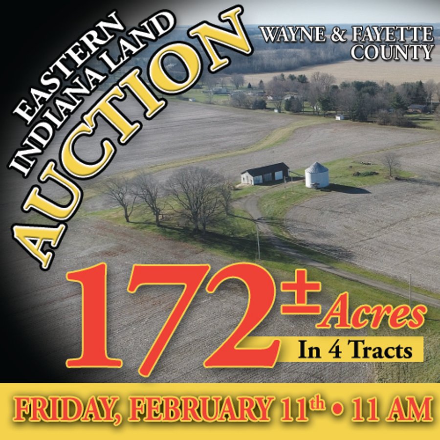 LAND AUCTION - 172 +/- ACRES OFFERED IN 4 TRACTS IN WAYNE & FAYETTE COUNTY, IN