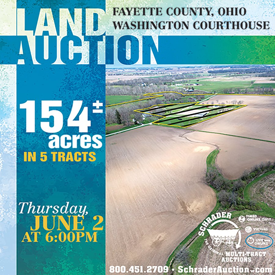 LAND AUCTION 154+/- ACRES OFFERED IN 5 TRACTS OR IN COMBINATION IN FAYETTE COUNTY, OH