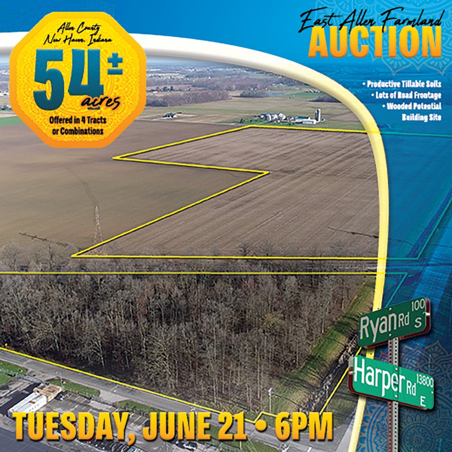 EAST ALLEN FARMLAND AUCTION - 54+/- ACRES OFFERED IN 4 TRACTS OR COMBINATIONS IN ALLEN COUNTY, IN