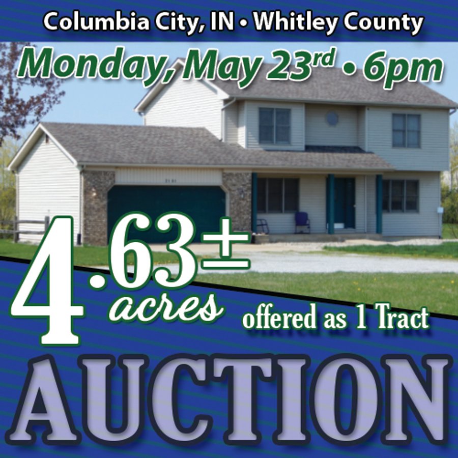 REAL ESTATE AUCTION 4.63+/- ACRES OFFERED IN 1 TRACT IN WHITLEY COUNTY, IN