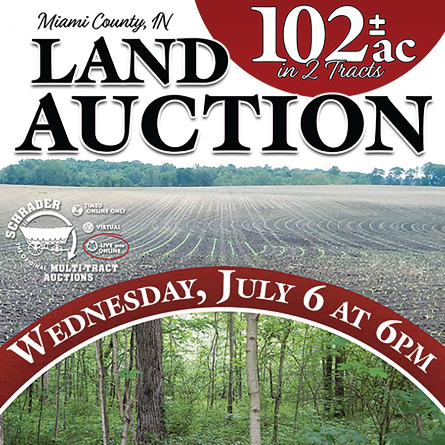 LAND AUCTION 102+/- ACRES OFFERED IN 2 TRACTS IN MIAMI COUNTY, IN