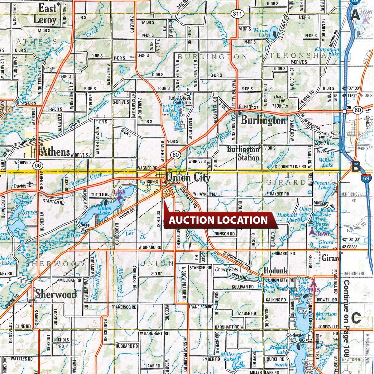 Area map - FARM EQUIPMENT AUCTION IN BRANCH & CALHOUN COUNTIES, MICHIGAN