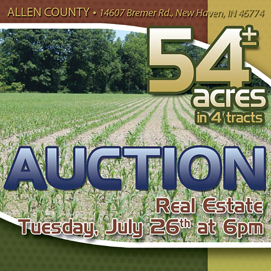 REAL ESTATE AUCTION 54+/- ACRES OFFERED IN 4 TRACTS IN ALLEN COUNTY, IN