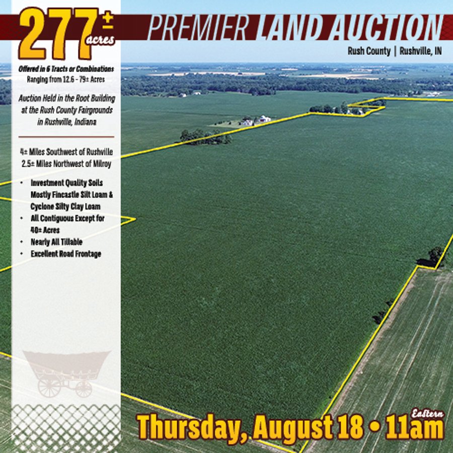 PREMIER LAND AUCTION - 277+/- ACRES OFFERED IN 6 TRACTS OR COMBINATIONS IN RUSH COUNTY, RUSHVILLE, IN