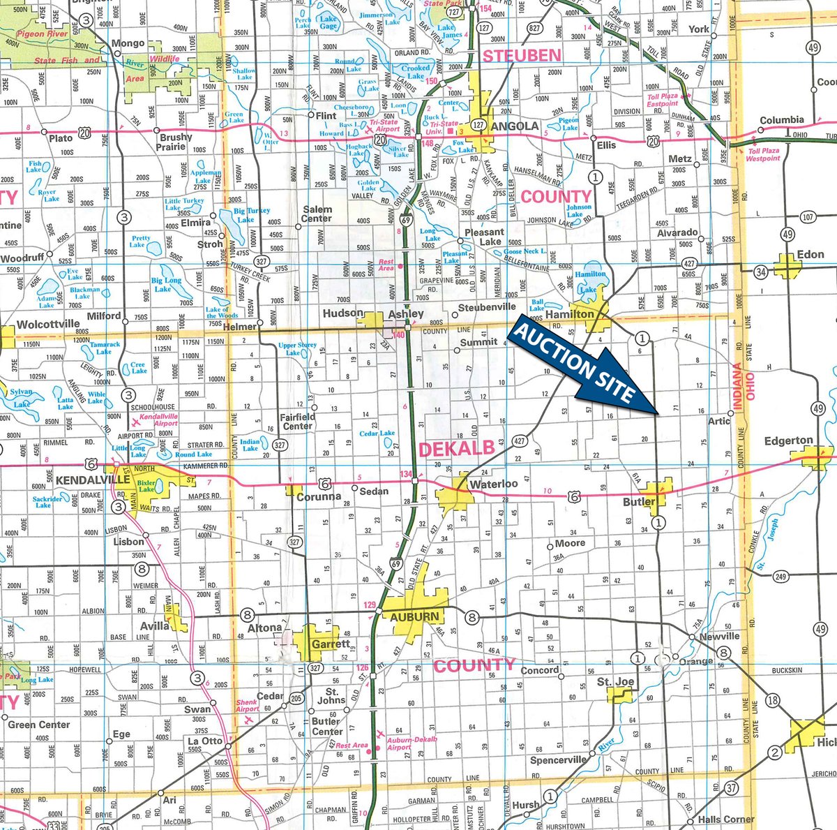 Area map - FARM EQUIPMENT AUCTION IN DEKALB COUNTY, INDIANA