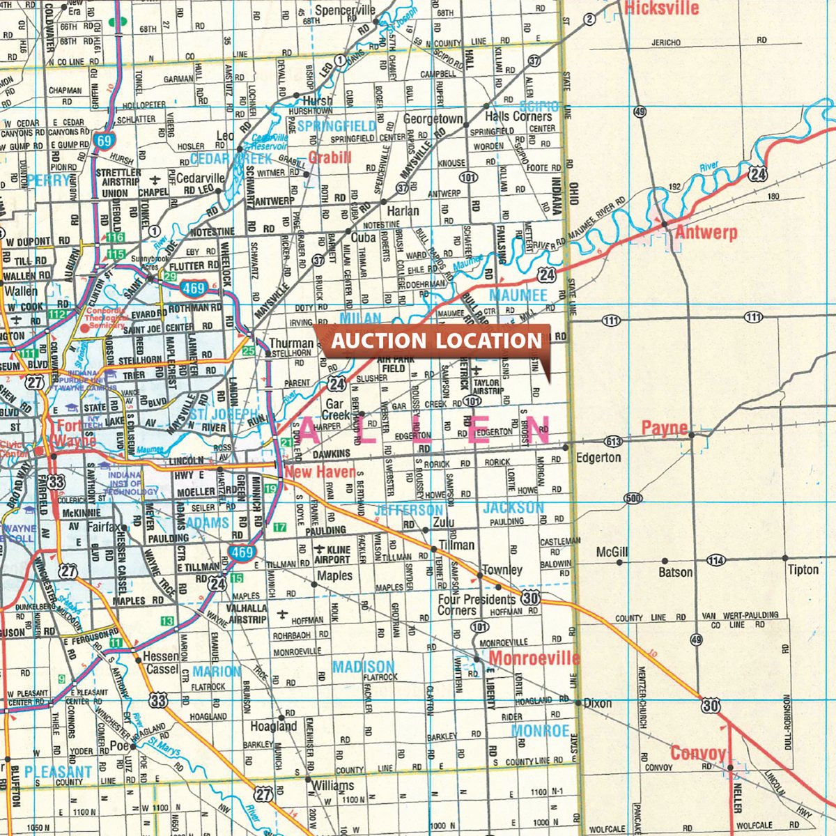 Area map - COUNTRY FARM AUCTION IN ALLEN COUNTY, IN