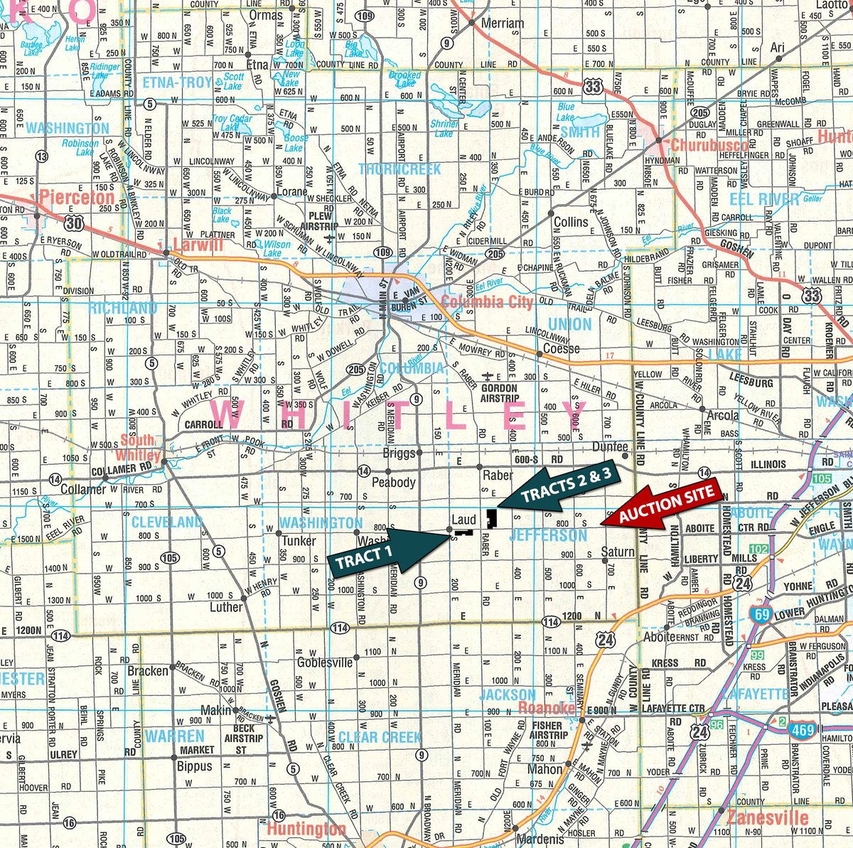 Area map - AUCTION CANCELLED - SOLD PRIOR TO AUCTION | LAND AUCTION 106.32+/- ACRES OFFERED IN 3 TRACTS IN WHITLEY COUNTY, IN