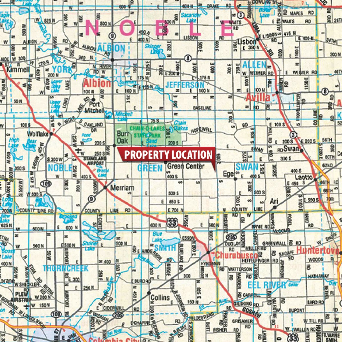 Area map - LIVE ONSITE REAL ESTATE AUCTION - 11.8+/- ACRES - NOBLE COUNTY, IN