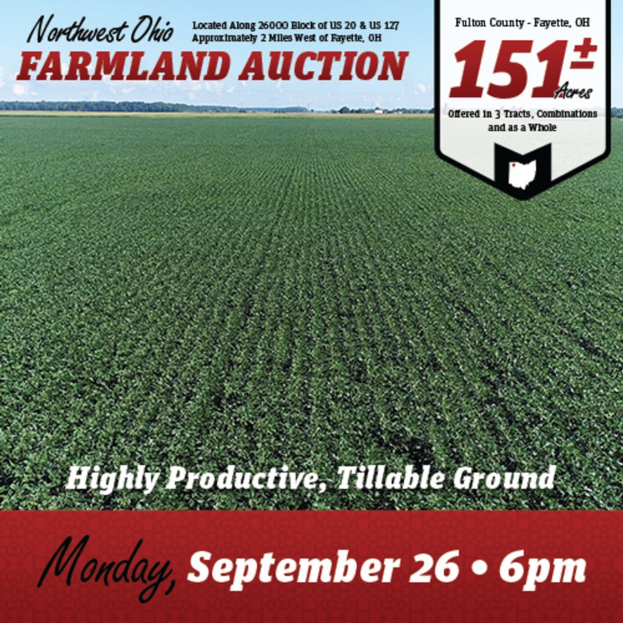 LAND AUCTION - 151+/- ACRES OFFERED IN 3 TRACTS - FULTON COUNTY, OHIO
