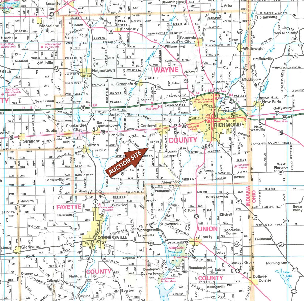 Area map - FARM RETIREMENT AUCTION IN WAYNE COUNTY, INDIANA