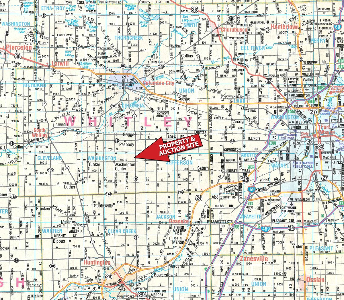 Area map - REAL ESTATE AUCTION - 3.24+/- ACRES OFFERED IN 1 TRACT IN WHITLEY COUNTY, INDIANA