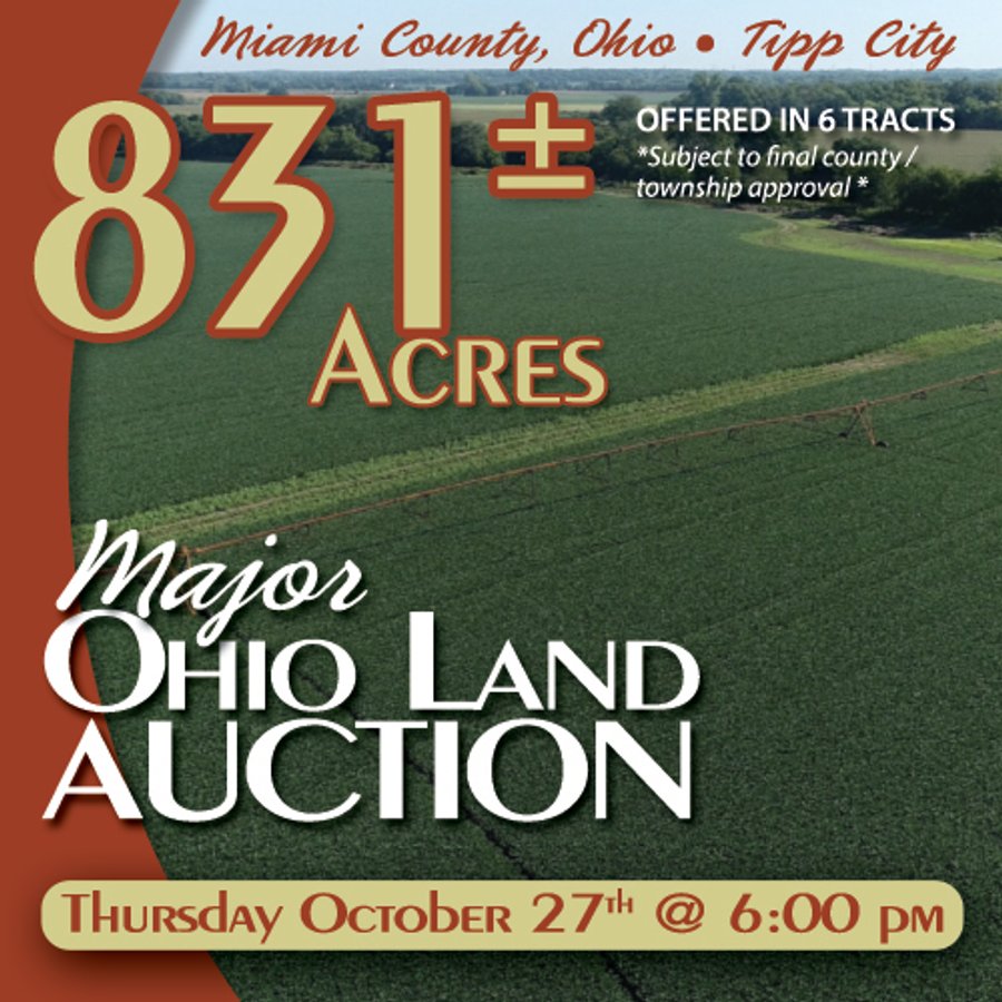 LAND AUCTION - 831+/- ACRES OFFERED IN 6 TRACTS IN MIAMI COUNTY, OHIO